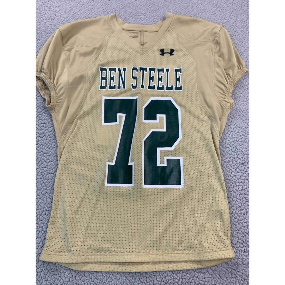 Under Armour HeatGear Football Jersey Mens Large Gold Green #72 Ben‎ Steele Mesh